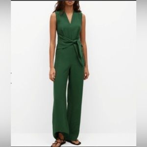 NWT, MANGO Lyocell Green Belted Wide Leg Jumpsuit, 90% lyocell 10% polyester
